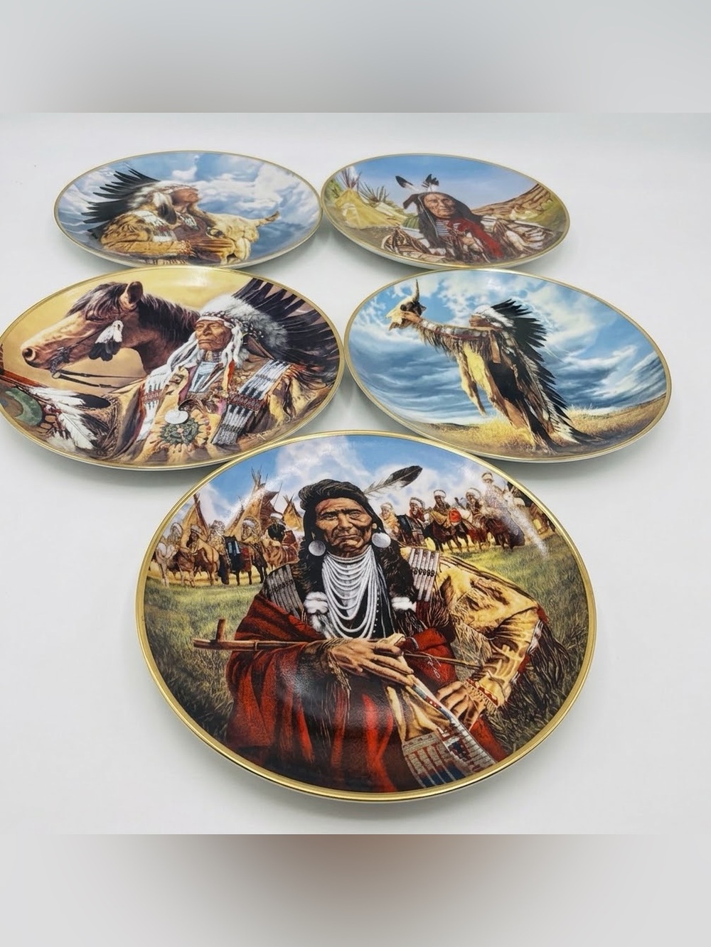Decorative Native American Inspired Collector Plate - Multicolor with Gold Rim